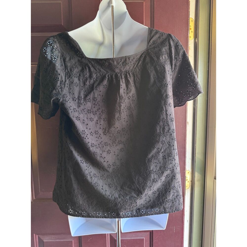Talbots Women’s XL Black Eyelet Embroidered Cotton Square Neck Blouse Top